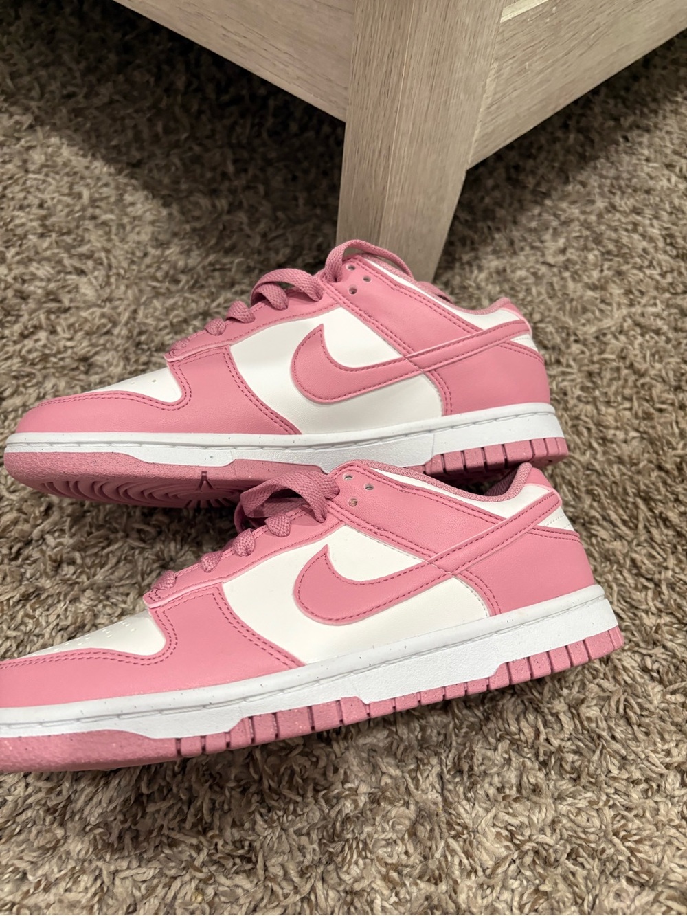 Nike Women’s Pink and White Low-Top Dunk-Style Sneakers